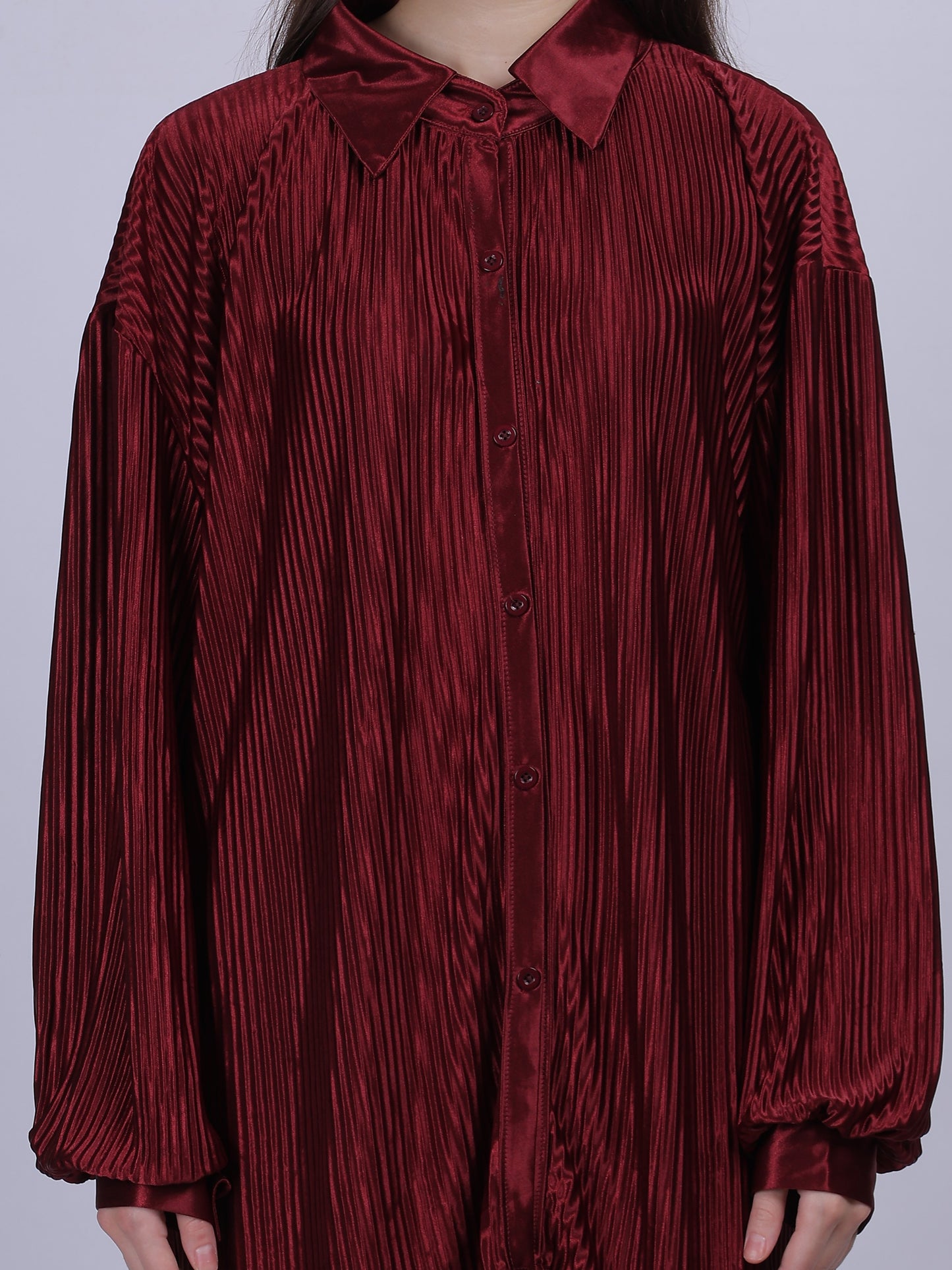 Maroon Pleated Fashion Co-ord Set With Straight Fit Pants