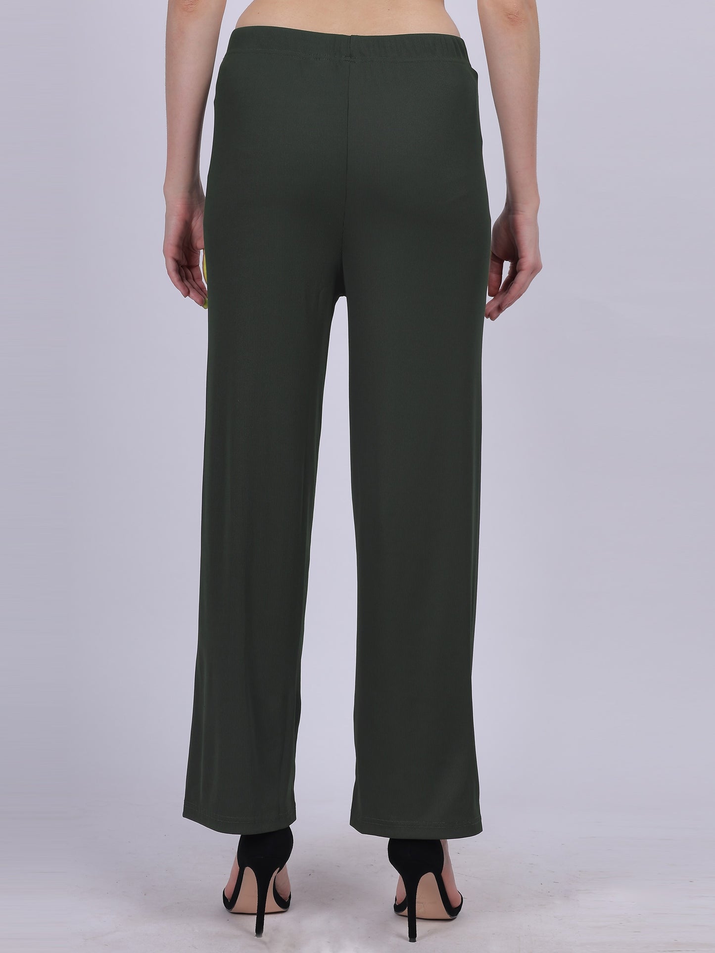 Olive Green Plain Fashion Pleated Straight Fit Pants