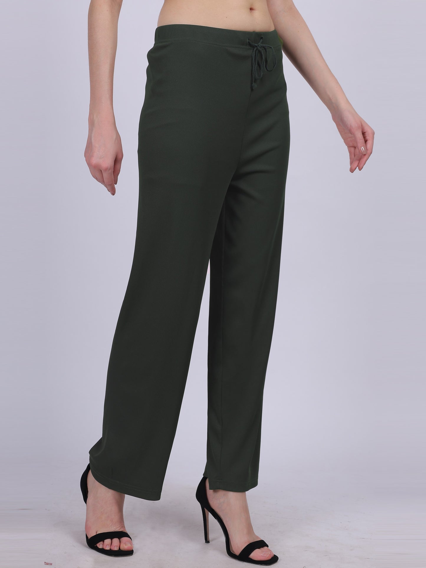 Olive Green Plain Fashion Pleated Straight Fit Pants