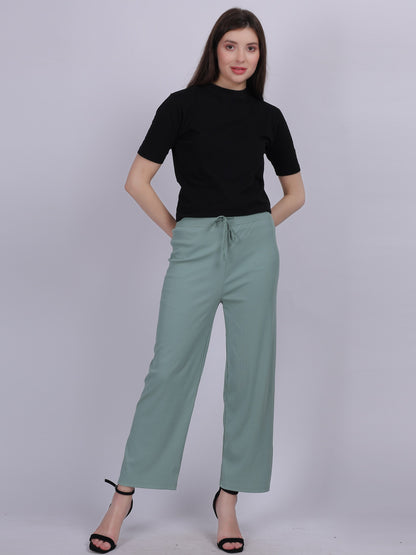 Sea Green Plain Fashion Pleated Straight Fit Pants