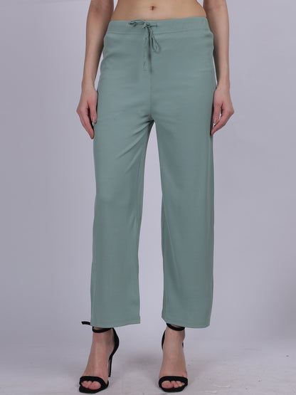 Sea Green Plain Fashion Pleated Straight Fit Pants