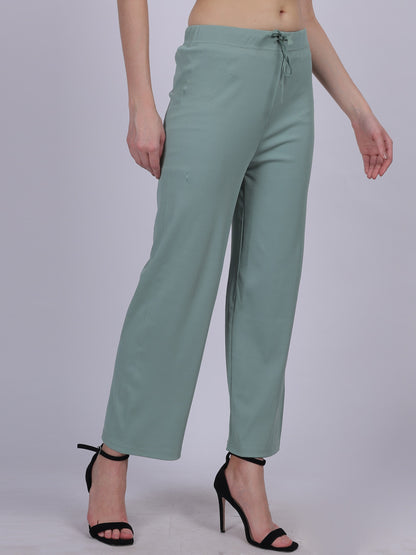 Sea Green Plain Fashion Pleated Straight Fit Pants