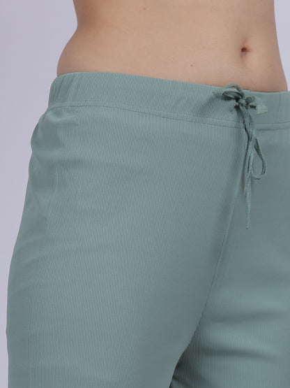 Sea Green Plain Fashion Pleated Straight Fit Pants