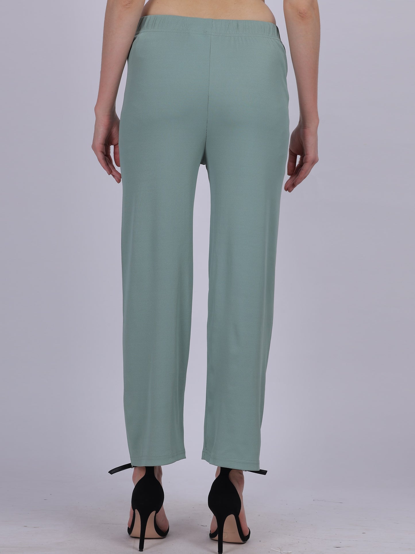 Sea Green Plain Fashion Pleated Straight Fit Pants