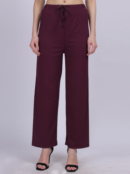 Wine Plain Fashion Pleated Straight Fit Pants