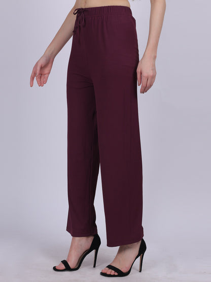 Wine Plain Fashion Pleated Straight Fit Pants