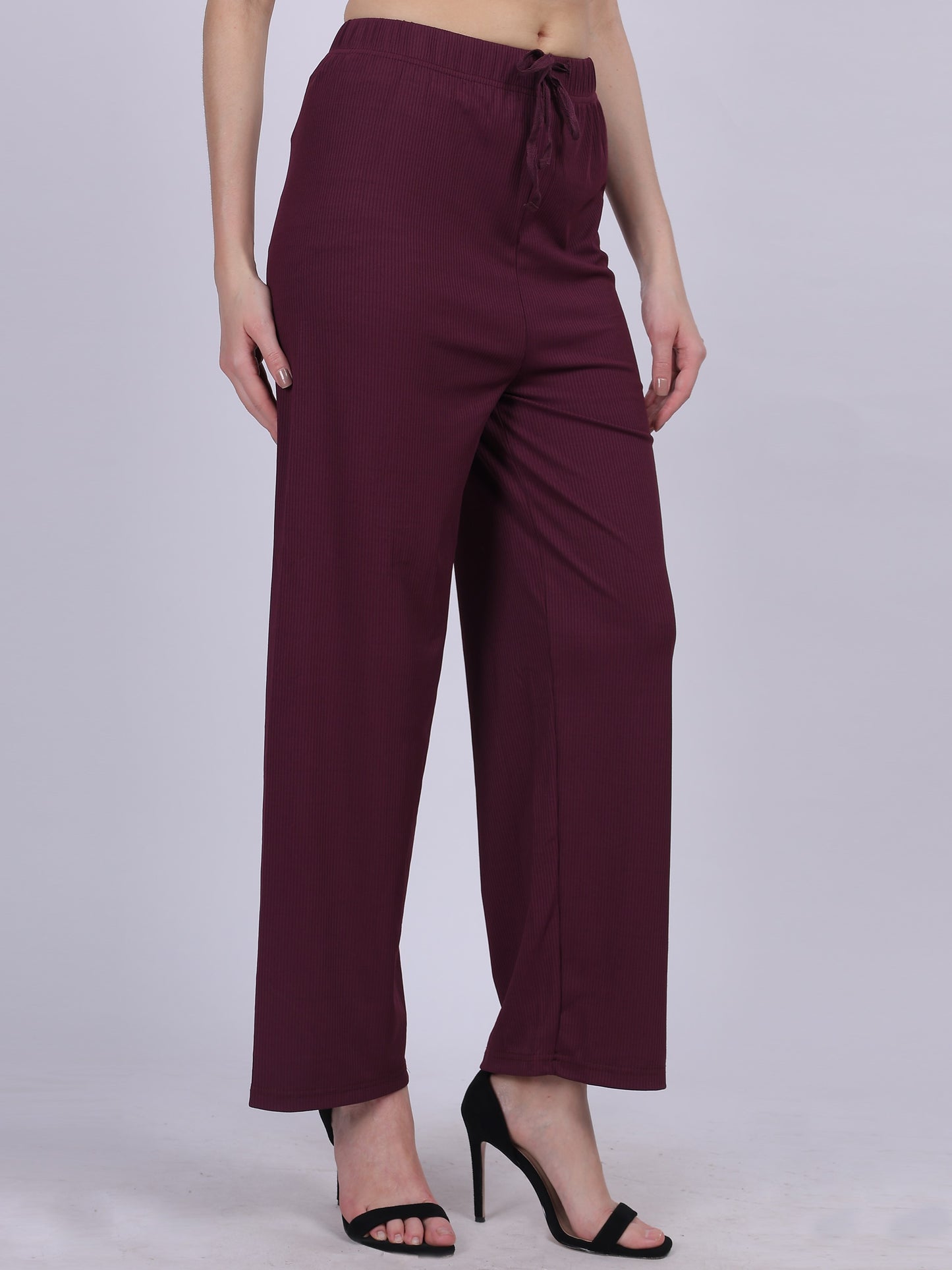 Wine Plain Fashion Pleated Straight Fit Pants