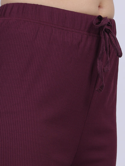 Wine Plain Fashion Pleated Straight Fit Pants