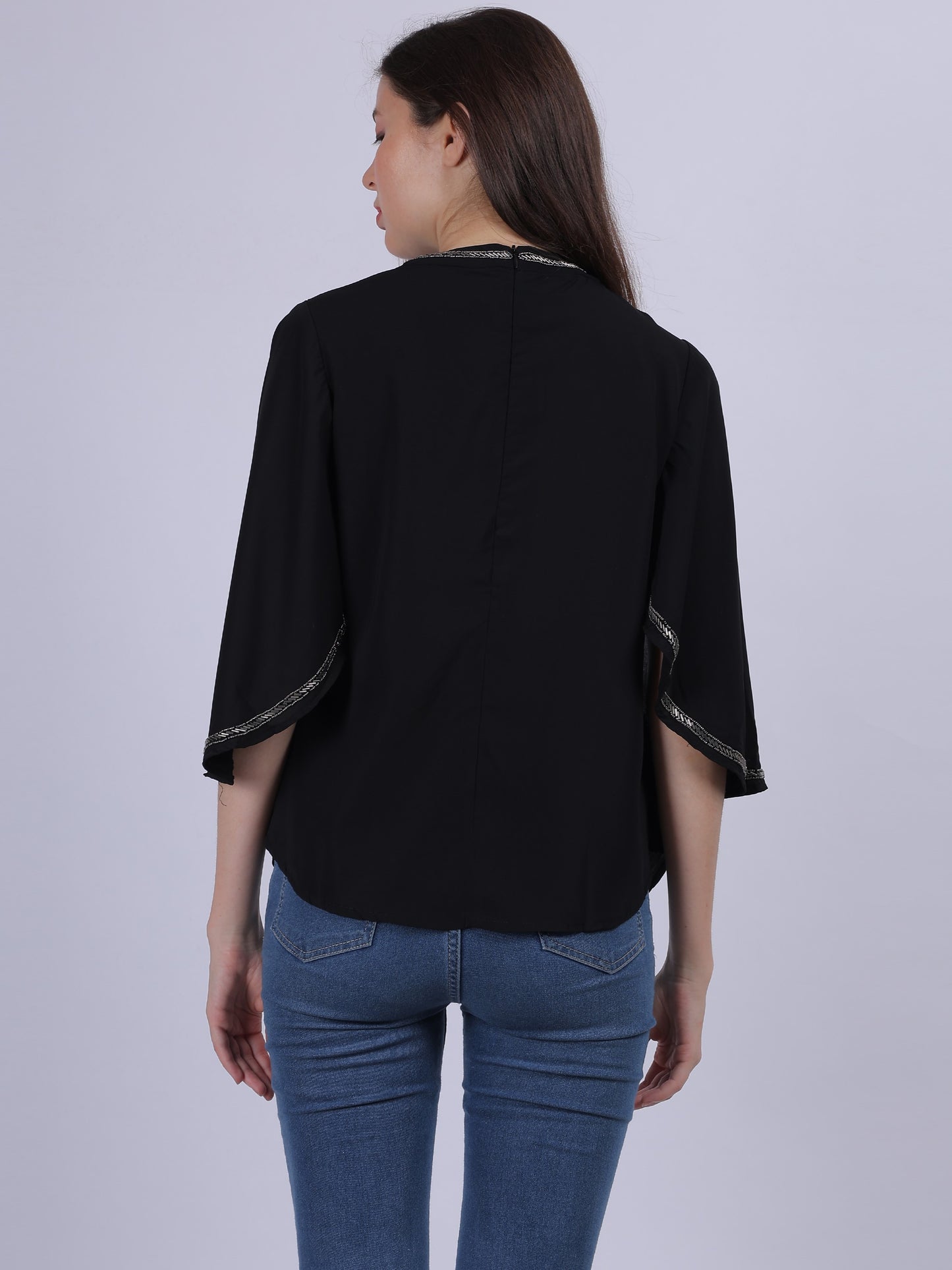 Basic Fashion Casual Top With Handwork On Neck & Sleeves