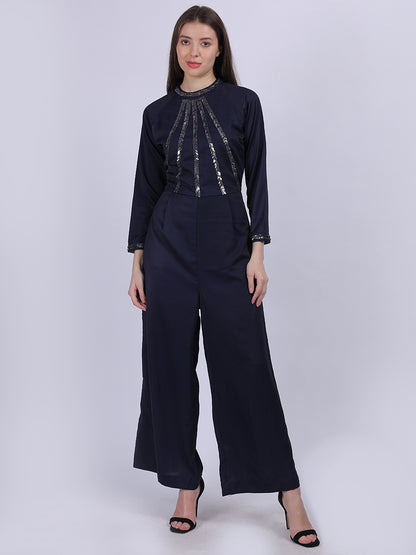 Solid Fashion Jumpsuit With Hand-work Embroidery