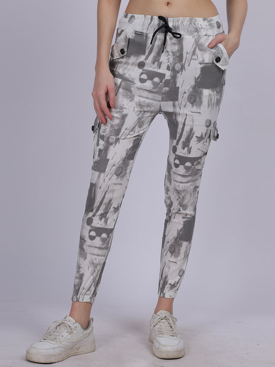 Grey Tye & Dye Cotton Spandex Fashion Joggers