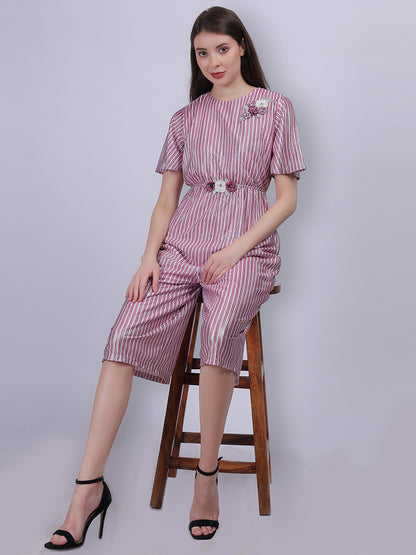 Stripe Shimmer Party Wear Jumpsuit With Embroidery On Belt