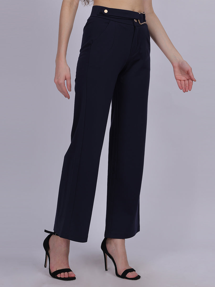 Navy Straight Fit Stretchable Fashion Pants