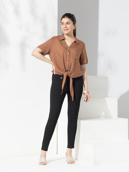 Plain Crop Shirt With Knot