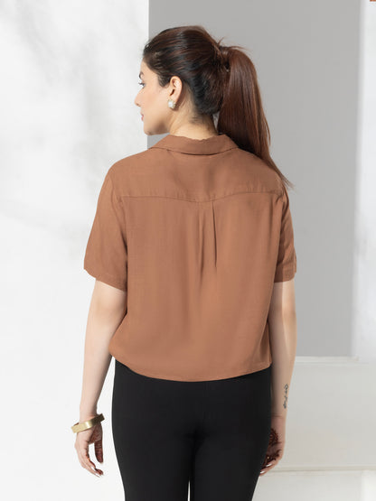 Plain Crop Shirt With Knot