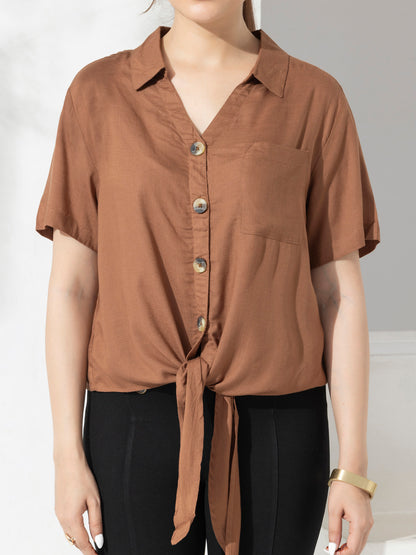 Plain Crop Shirt With Knot