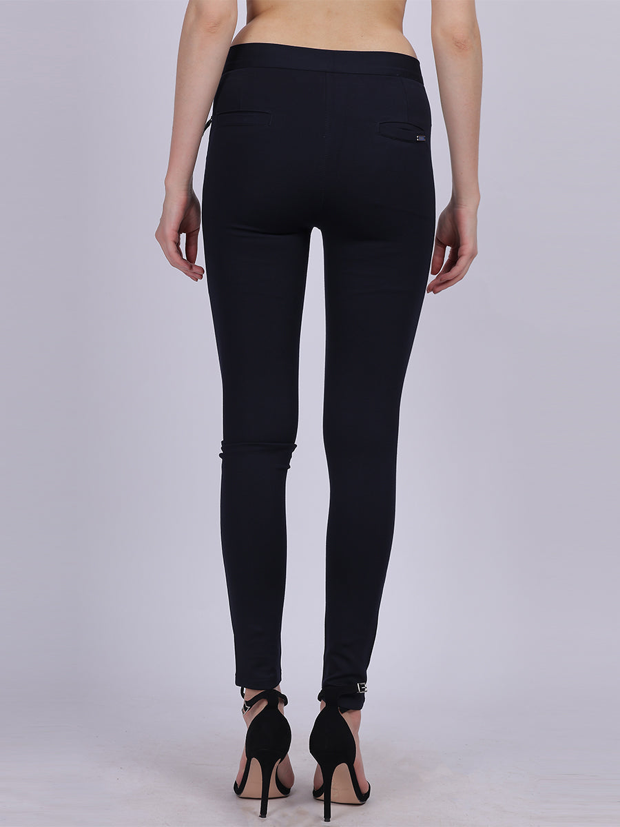 Navy Narrow Fit Stretchable Pleated Fashion Pants