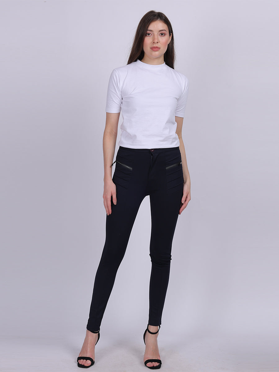 Navy Narrow Fit Stretchable Pleated Fashion Pants