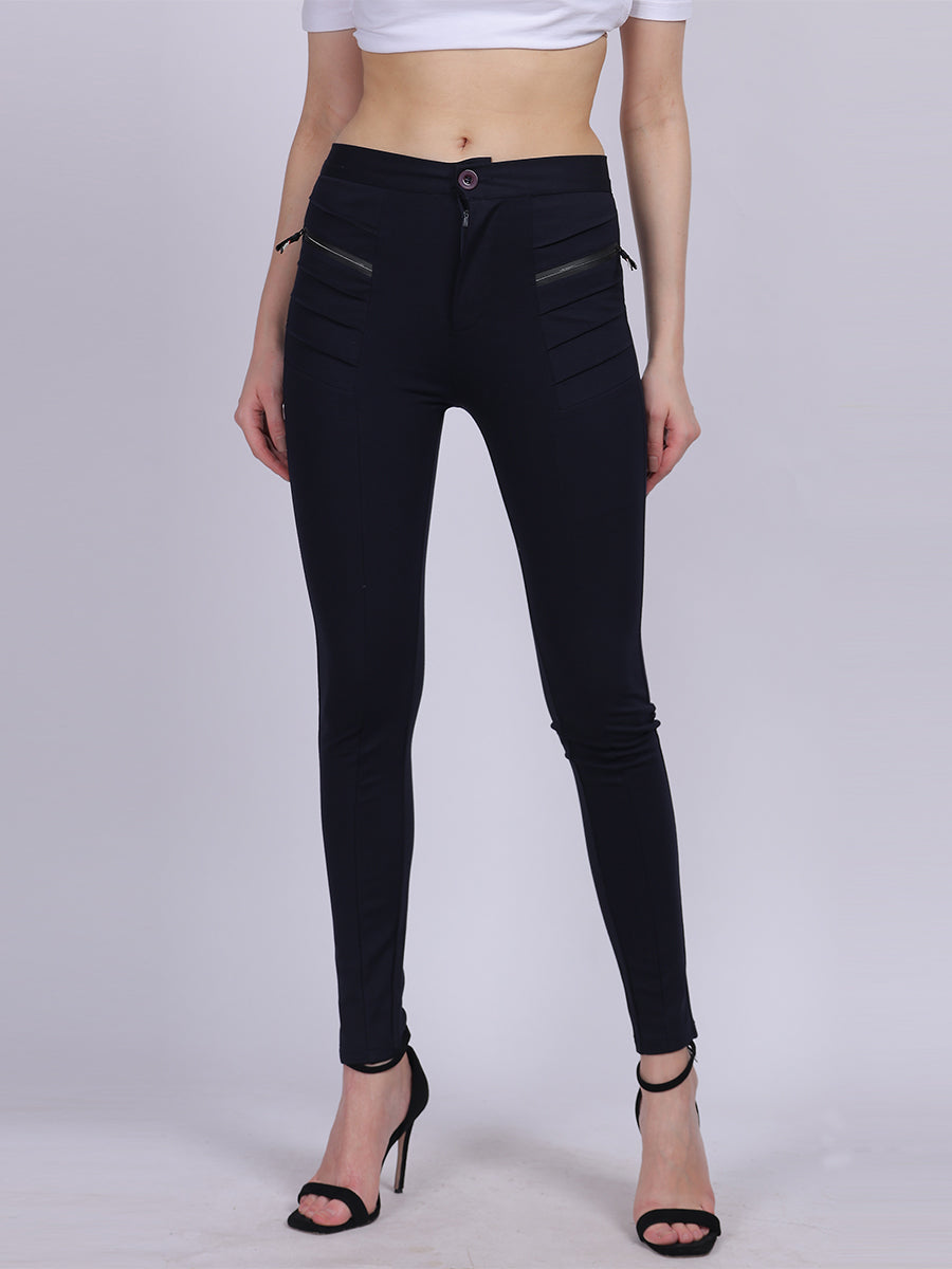 Navy Narrow Fit Stretchable Pleated Fashion Pants