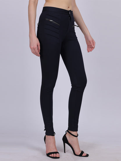 Navy Narrow Fit Stretchable Pleated Fashion Pants