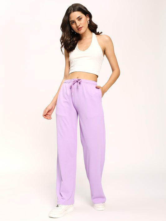 Lilac Textured Rib Straight Fit Fashion Pants