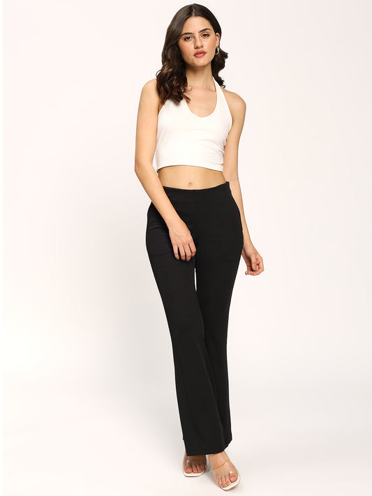 Black Textured Flare Fit Fashion Pants
