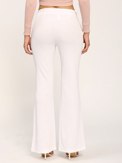 White Textured Rib Flare Fit Fashion Pants