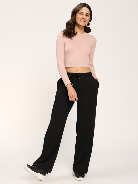 Black Textured Straight Fit Fashion Pant