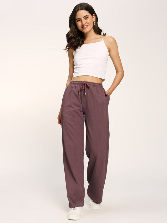 Purple Textured Straight Fit Fashion Pant