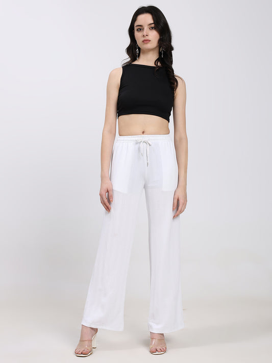 White Straight Fit Fashion Pant