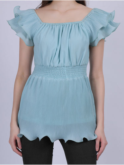 Sky Blue Ruffle Pleated Fashion Top