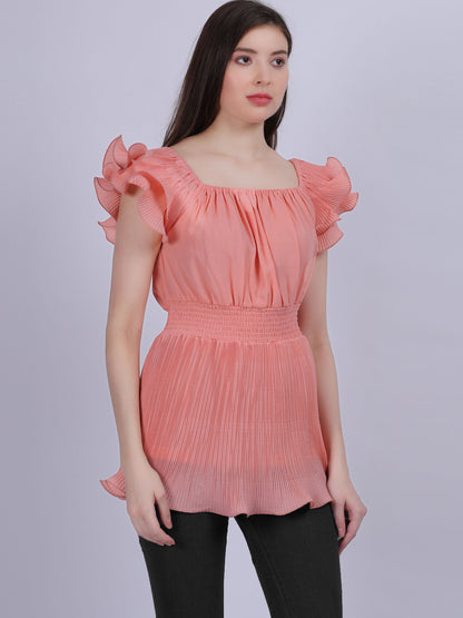 Pink Ruffle Pleated Fashion Top