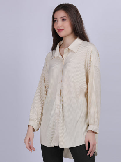 Off White Solid Oversized Pleated Shirt