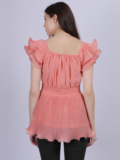 Pink Ruffle Pleated Fashion Top