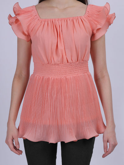 Pink Ruffle Pleated Fashion Top