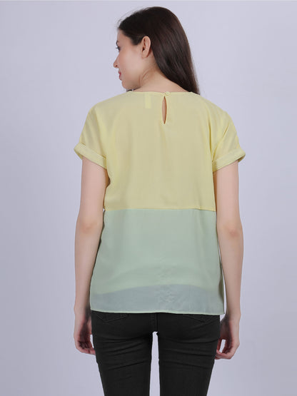 Yellow Solid Ombre Effect Top With Stone Work Embellishment