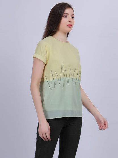 Yellow Solid Ombre Effect Top With Stone Work Embellishment