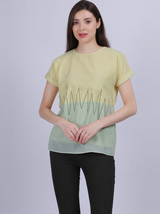 Yellow Solid Ombre Effect Top With Stone Work Embellishment