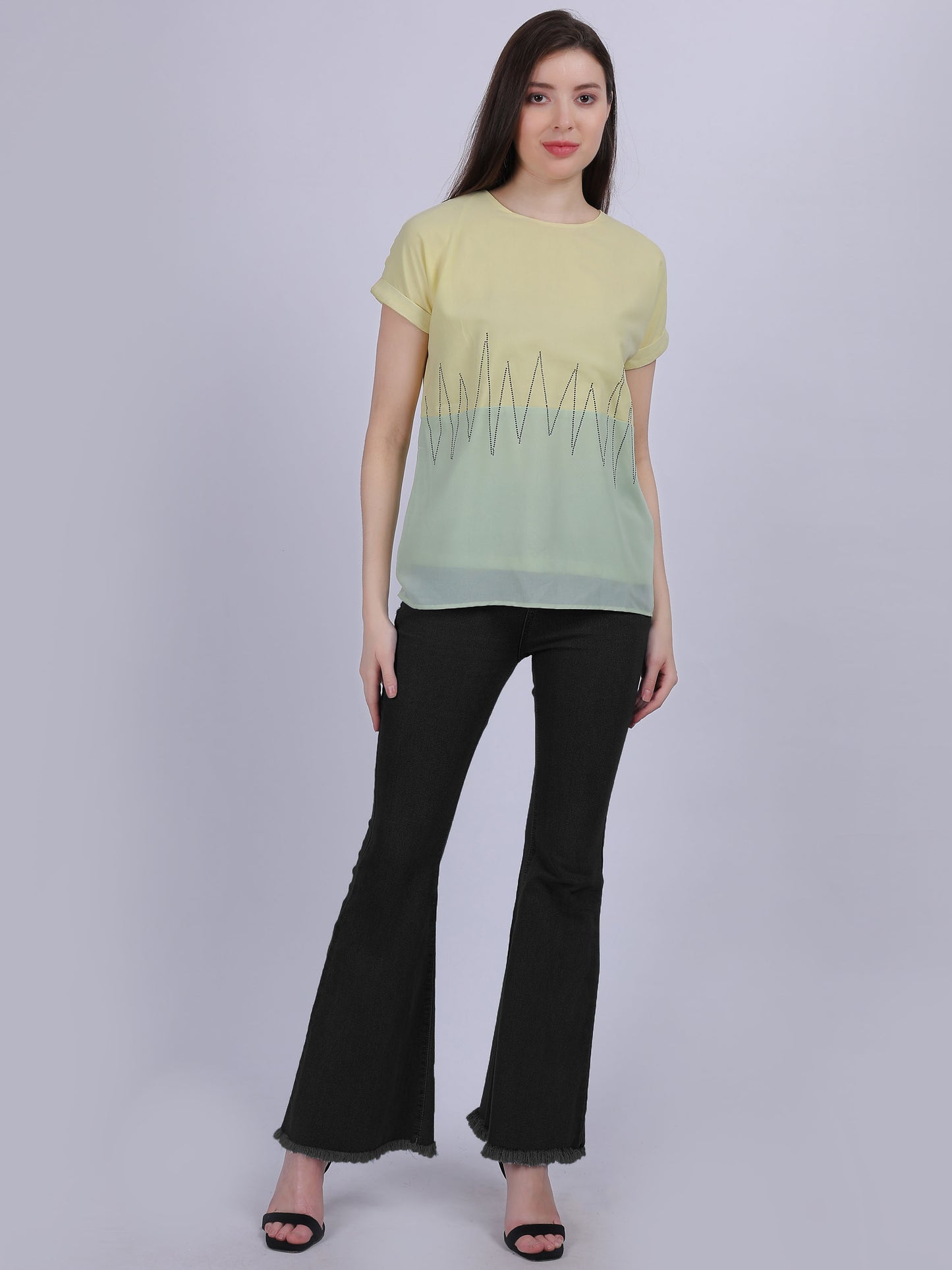 Yellow Solid Ombre Effect Top With Stone Work Embellishment