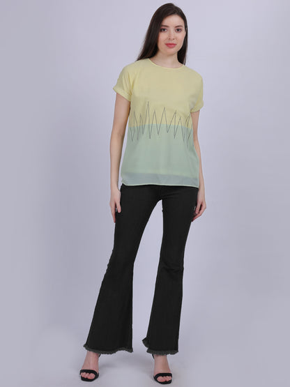 Yellow Solid Ombre Effect Top With Stone Work Embellishment