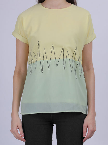 Yellow Solid Ombre Effect Top With Stone Work Embellishment