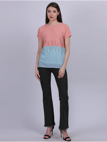 Pink Solid Ombre Effect Top With Stone Work Embellishment