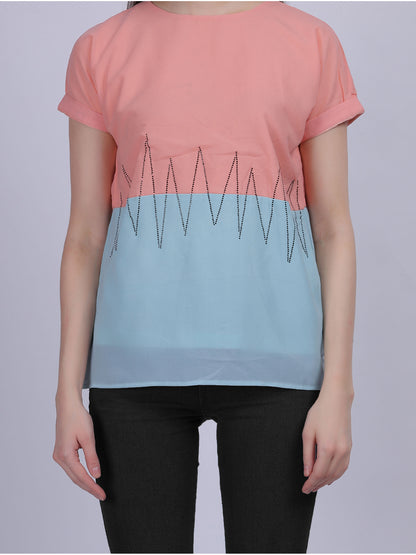 Pink Solid Ombre Effect Top With Stone Work Embellishment