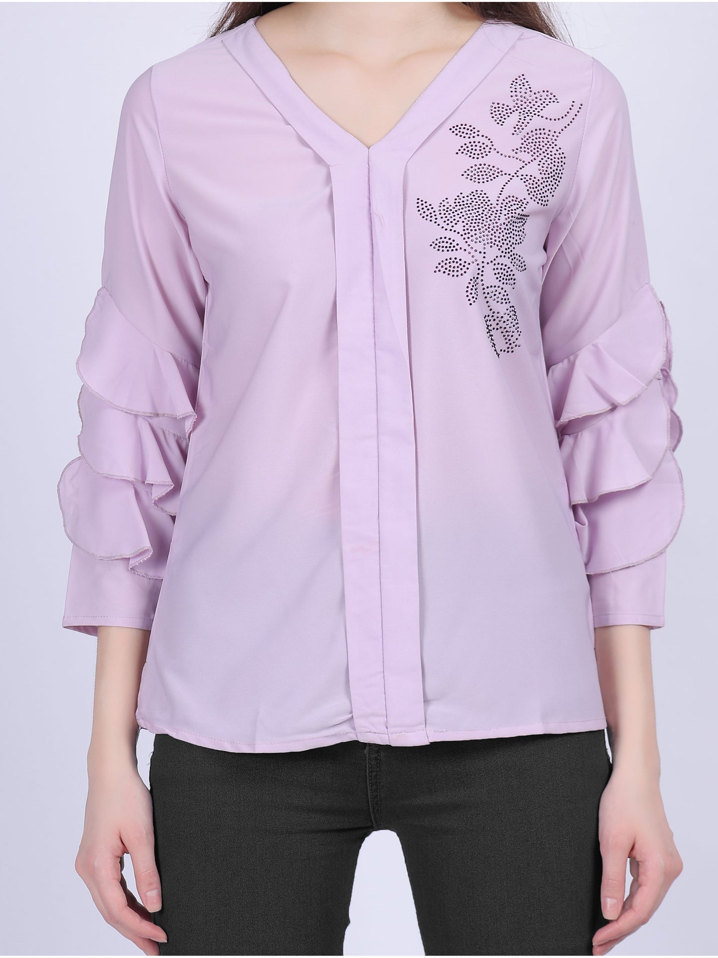 Lilac Basic Casual Fashion Top With Layered Sleeves