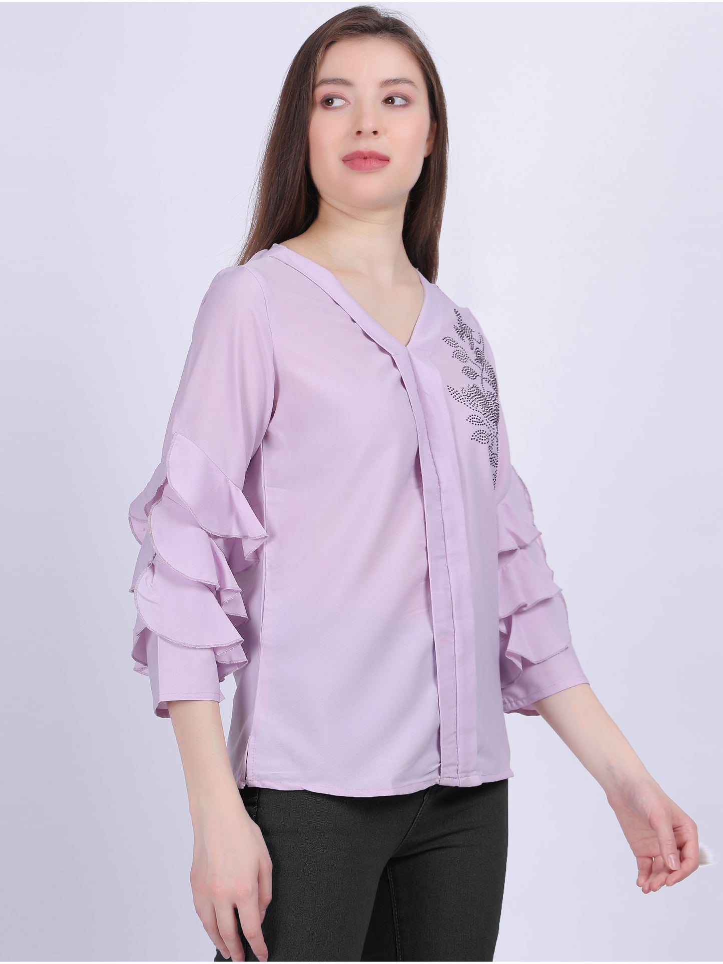 Lilac Basic Casual Fashion Top With Layered Sleeves