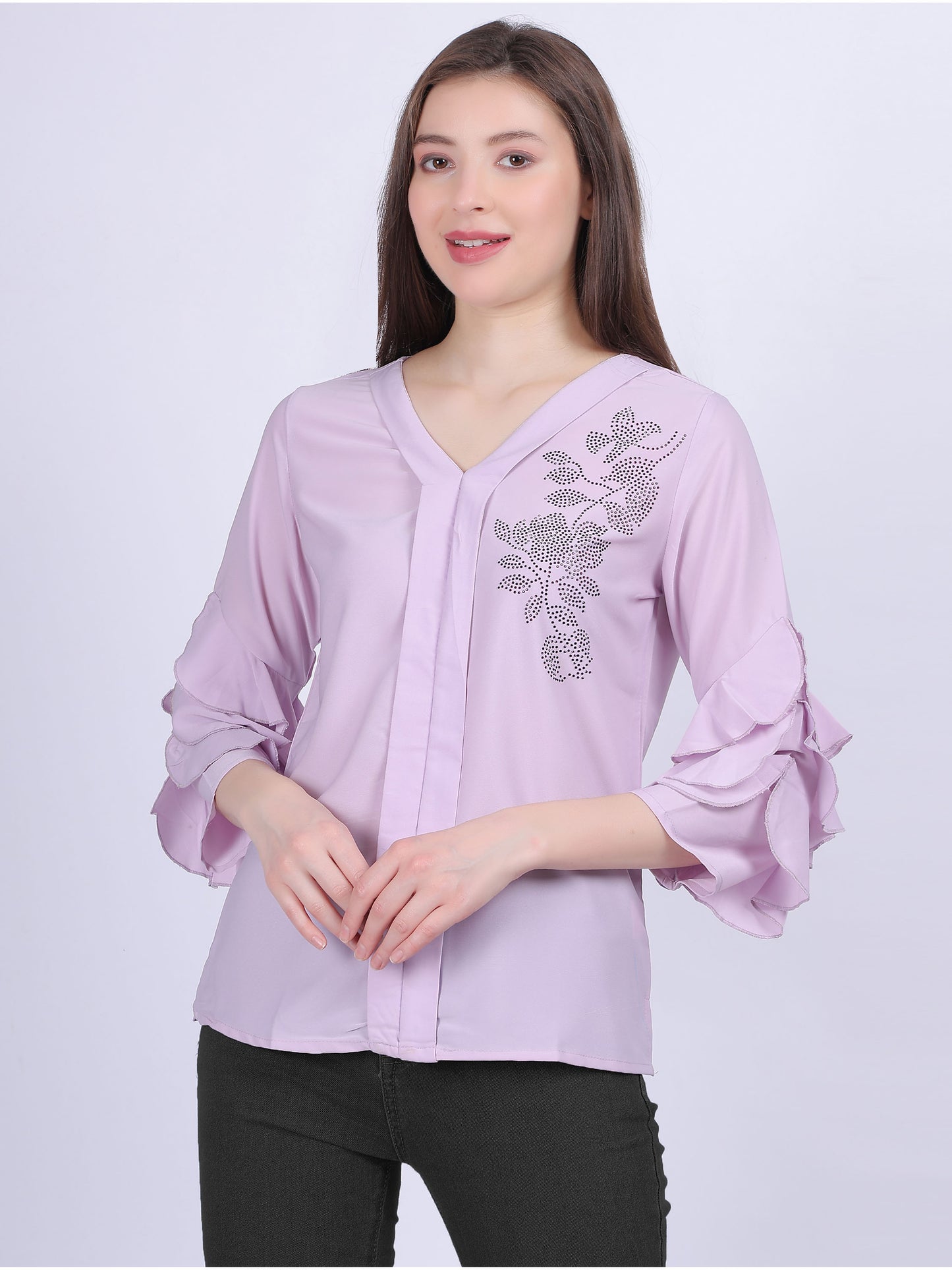 Lilac Basic Casual Fashion Top With Layered Sleeves