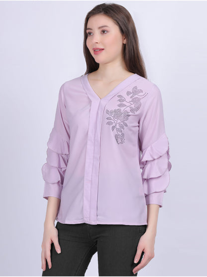 Lilac Basic Casual Fashion Top With Layered Sleeves