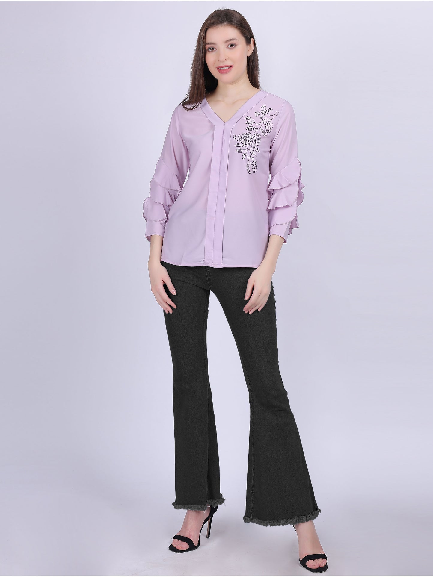 Lilac Basic Casual Fashion Top With Layered Sleeves