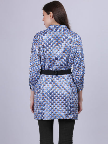 Geometric Print Tunic Top With Fashion Belt