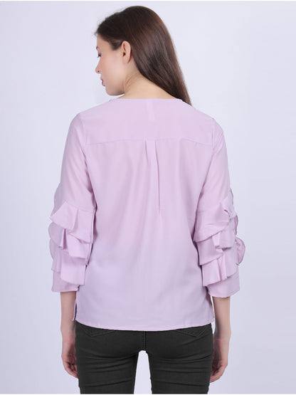 Lilac Basic Casual Fashion Top With Layered Sleeves